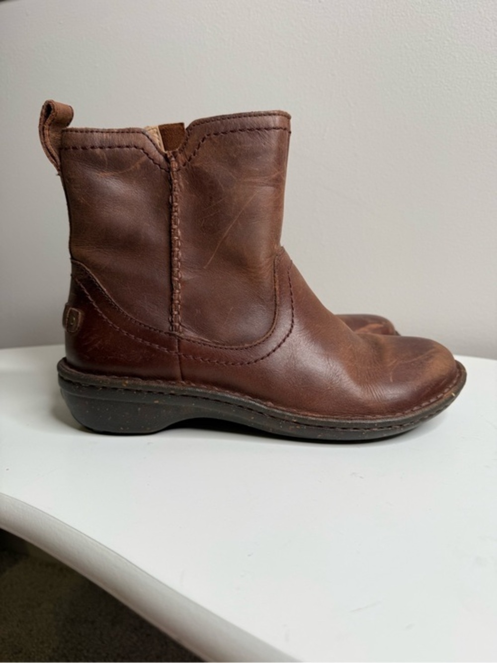 UGG Brown Leather Mid-Calf Pull-On Boots